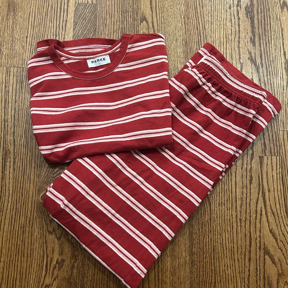PARKE Valentines Drop Exclusive Red Striped Pajama Set Size Small
